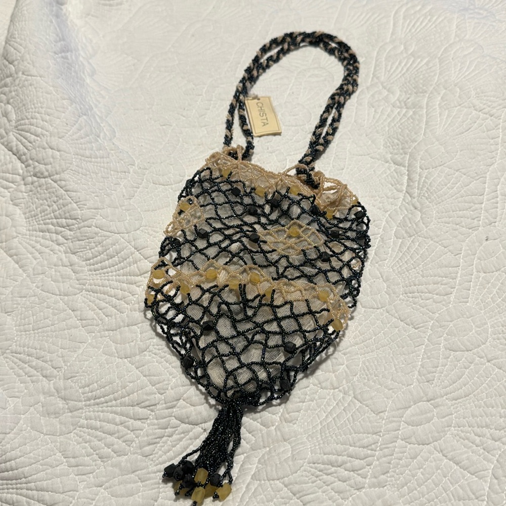 Chista New York small handbag beaded shoulder/crossbody cream/black pre owned